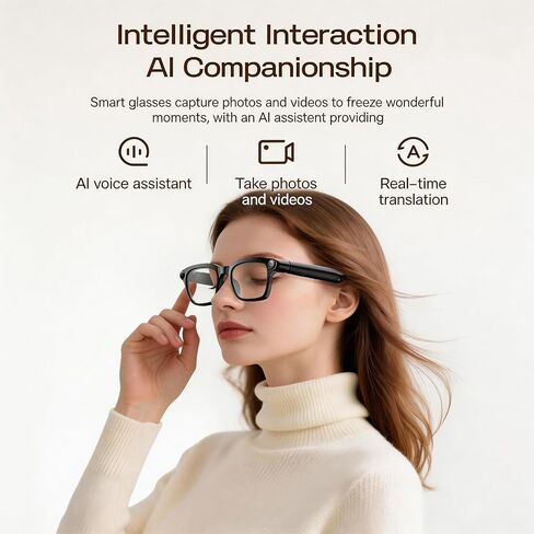 Smart Glasses with Camera, 4K HD Video, 1080P Video Recording & Photo Capture, Open-Ear Bluetooth Audio, AI Translation & Voice Assistant, Dual Lens Wearable Sunglasses for Travel Sports in Kuwait