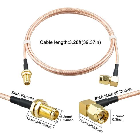 2PCS SMA Male Right Angle to Female Cable 3.28ft RG316 Coax WiFi Antenna Cable S-M-A Male 90 Degree to S-M-A Female Bulkhead Jumper Pigtail for Mobile Antennas/WiFi Antenna etc in Saudi Arabia