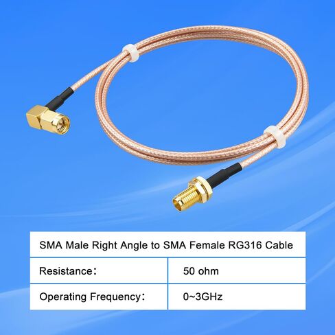 2PCS SMA Male Right Angle to Female Cable 3.28ft RG316 Coax WiFi Antenna Cable S-M-A Male 90 Degree to S-M-A Female Bulkhead Jumper Pigtail for Mobile Antennas/WiFi Antenna etc in Saudi Arabia