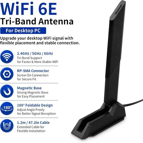 WiFi 6E Tri-Band Magnetic Antenna with RP-SMA in Kuwait