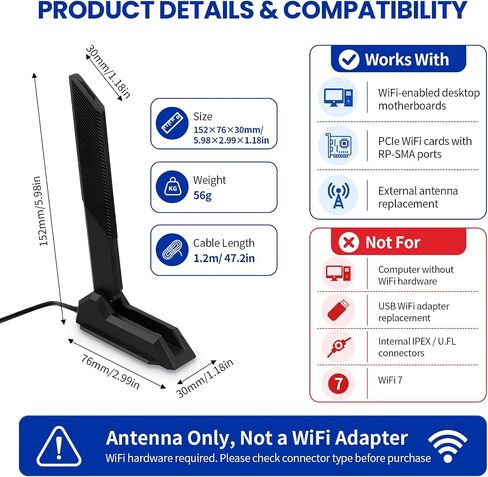 WiFi 6E Tri-Band Magnetic Antenna with RP-SMA in Kuwait