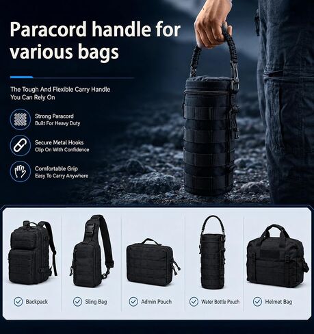 Paracord Handle, Paracord Bag Strap with Metal Clips Wear Resistant in Kuwait