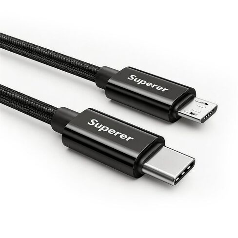 Superer USB C to Micro USB Cable, 3.3FT Black Nylon Braided Cord in Kuwait
