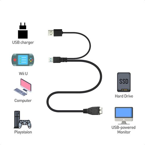 SaiTech IT USB 3.0 Y Cable, Dual-A to Micro-B, 1 ft, 5 Gbps in Kuwait
