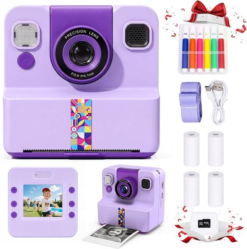 Kids Instant Print Camera 32GB Storage Digital Camera with Printing Paper 1080P Video Recording 180 Degree Flip Lens for Selfie Group Photo-Taking Rechargeable 1200mAh Battery Portable Lanyard in Kuwait