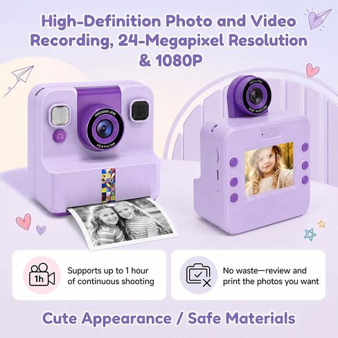 Kids Instant Print Camera 32GB Storage Digital Camera with Printing Paper 1080P Video Recording 180 Degree Flip Lens for Selfie Group Photo-Taking Rechargeable 1200mAh Battery Portable Lanyard in Kuwait