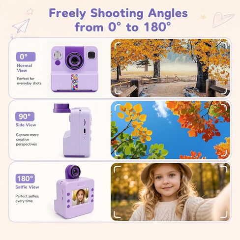 Kids Instant Print Camera 32GB Storage Digital Camera with Printing Paper 1080P Video Recording 180 Degree Flip Lens for Selfie Group Photo-Taking Rechargeable 1200mAh Battery Portable Lanyard in Kuwait