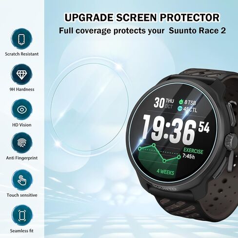 4 PCS Compatible For Suunto Race 2 Watch Screen Protector Glass, HD Clear Full Covered 9H Tempered Protector For Suunto Race 2 Watch Film With Anti-scratch in Kuwait
