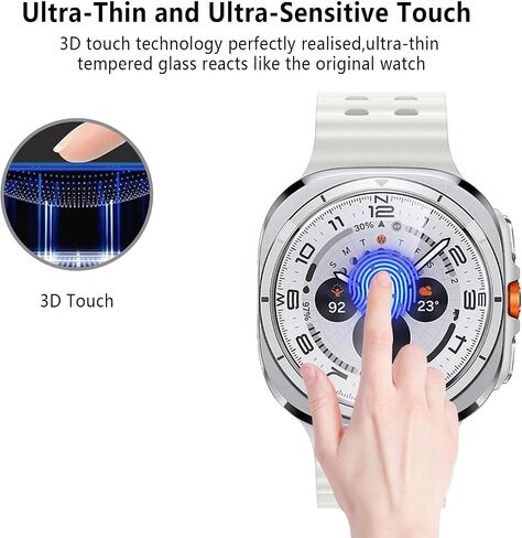 6-Pack Tempered Glass for Samsung Galaxy Watch Ultra 2 47mm Screen Protector, AUUYYA 9H Hadness HD Clear Anti-Scratch Tempered Glass Protection Film for Samsung Watch Ultra 2, Bubble Free Anti Scratch in Kuwait
