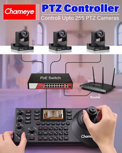 Chameye PTZ Camera 20x Optical Zoom, AI Auto Tracking HDMI PTZ Camera Bundle with PTZ Controller for Church Worship Education Events, C720+E300 in Kuwait