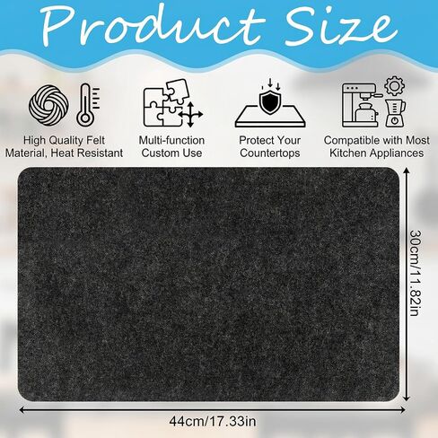 2 Pcs Heat Resistant Mat for Air Fryer, 12" x 17" Felt & Silicone Appliance Mat, Black Rectangular Heat Resistant Mats with Sliding Function for Air Fryer, Coffee Maker, Toaster, Oven in Kuwait