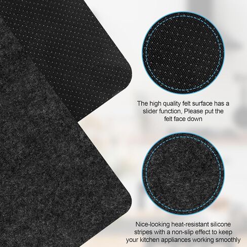 2 Pcs Heat Resistant Mat for Air Fryer, 12" x 17" Felt & Silicone Appliance Mat, Black Rectangular Heat Resistant Mats with Sliding Function for Air Fryer, Coffee Maker, Toaster, Oven in Kuwait
