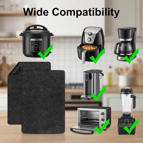 2 Pcs Heat Resistant Mat for Air Fryer, 12" x 17" Felt & Silicone Appliance Mat, Black Rectangular Heat Resistant Mats with Sliding Function for Air Fryer, Coffee Maker, Toaster, Oven in Kuwait