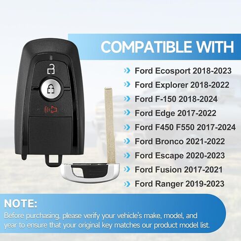Smart Key Fob Replacement Remote fits for Ford Ecosport 18-23,Explorer 18-22,F-150 18-24,Edge 17-22,F450 F550 17-24,Bronco 21-22,Escape 20-23,Fusion 17-21,Ranger 19-23 Car Keyless Entry Remote 315Mhz in Kuwait