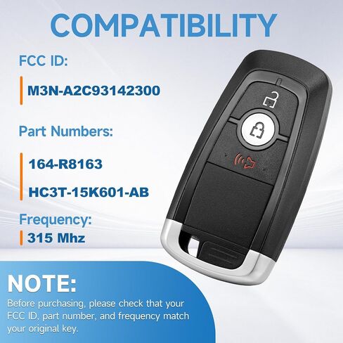 Smart Key Fob Replacement Remote fits for Ford Ecosport 18-23,Explorer 18-22,F-150 18-24,Edge 17-22,F450 F550 17-24,Bronco 21-22,Escape 20-23,Fusion 17-21,Ranger 19-23 Car Keyless Entry Remote 315Mhz in Kuwait