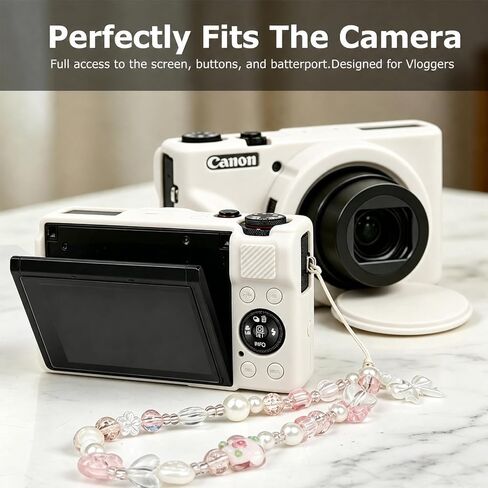 Silicone Case for Canon PowerShot G7X Mark III, Anti-Slip Rubber Skin with 2 Screen Protectors & 2 Straps (Lanyard, Chain), Vlogging Accessories Kit for G7 X mk iii (Beige) in Kuwait