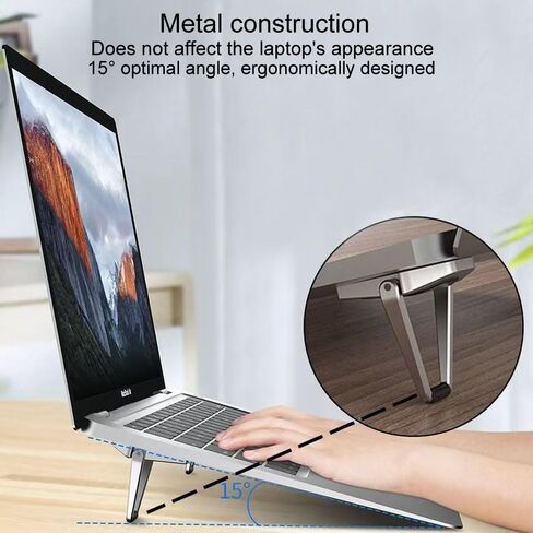 Portable Laptop Stand for Desk, Mini Foldable Laptop Riser,Anti-Slip Alloy Keyboard Stands Riser, Computer Stand Compatible with MacBook Air/Pro/Dell/HP/Lenovo/11''-17''Laptops and Keyboards (Silver) in Kuwait