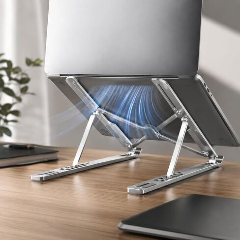 Laptop Stand Adjustable Foldable Aluminum Riser Rotating Desk Holder Portable Ergonomic Office Travel Use Multi Angle in Kuwait