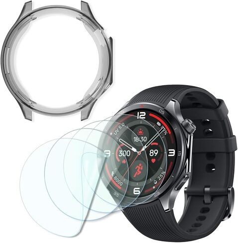 Compatible for OnePlus Watch 2 Screen Protector, Case TPU Soft Frame Cover and Full Coverage Clear TPU Soft Film (Pack of 4+1)(Not for OnePlus Watch 2R) Protector Film Not Glass in Kuwait