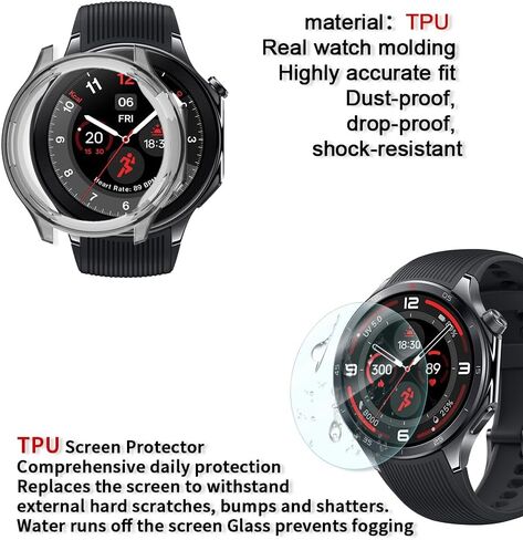 Compatible for OnePlus Watch 2 Screen Protector, Case TPU Soft Frame Cover and Full Coverage Clear TPU Soft Film (Pack of 4+1)(Not for OnePlus Watch 2R) Protector Film Not Glass in Kuwait