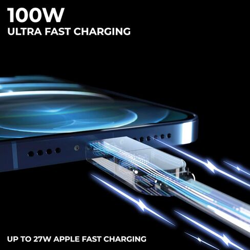 Rolling Square inCharge XL 6-in-1 Multi Charging Cable, Portable USB and USB-C Cable with 100W Ultra-Fast Charging Power, 1 Ft/0.3m, Urban Black in Kuwait