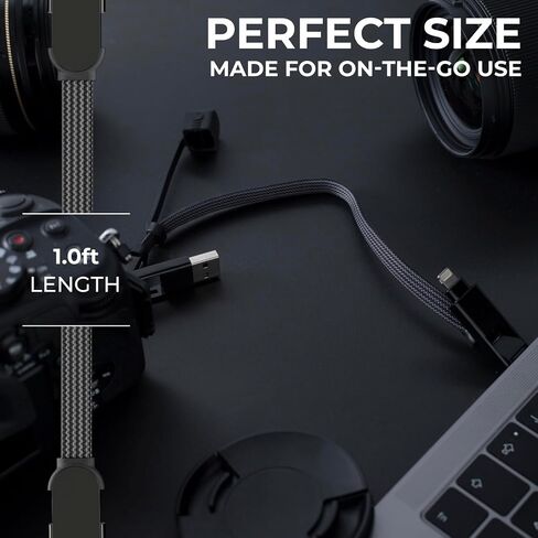 Rolling Square inCharge XL 6-in-1 Multi Charging Cable, Portable USB and USB-C Cable with 100W Ultra-Fast Charging Power, 1 Ft/0.3m, Urban Black in Kuwait