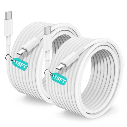 15FT USB C to USB C Cable, USBC to USBC Fast Charger Cord, Extra Long Type C to Type C Fast Charging Cable for iPhone 17 air 16 15 Pro Max Plus,Galaxy S26/S25/S24,iPad Pro/Air,MacBook Pro/Air-2Pack in Saudi Arabia