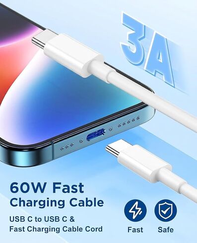 15FT USB C to USB C Cable, USBC to USBC Fast Charger Cord, Extra Long Type C to Type C Fast Charging Cable for iPhone 17 air 16 15 Pro Max Plus,Galaxy S26/S25/S24,iPad Pro/Air,MacBook Pro/Air-2Pack in Saudi Arabia