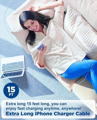 15FT USB C to USB C Cable, USBC to USBC Fast Charger Cord, Extra Long Type C to Type C Fast Charging Cable for iPhone 17 air 16 15 Pro Max Plus,Galaxy S26/S25/S24,iPad Pro/Air,MacBook Pro/Air-2Pack in Saudi Arabia