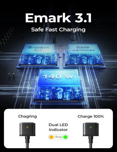 LISEN MacBook Charger Magnetic 140W 3 Cable MacBook Pro Charger, Dark 6.6FT in Kuwait