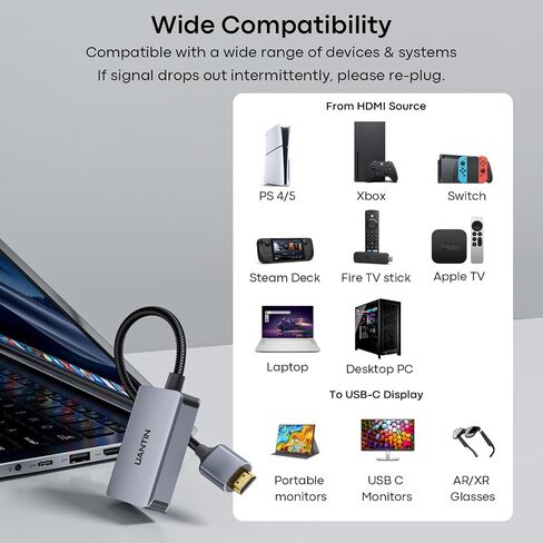 UANTIN HDMI to USB-C Adapter, 4K@60Hz for AR Glasses & Monitor in Kuwait