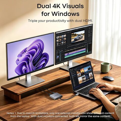 UANTIN USB C to Dual HDMI Adapter 4K@60Hz, Dual Monitor Extended Display in Kuwait