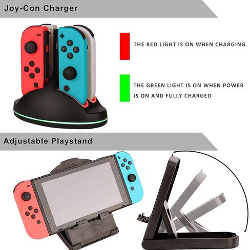 EOVOLA Accessories Kit for Nintendo Switch / Switch OLED Model Games Bundle Wheel Grip Caps Carrying Case Screen Protector Controller in Kuwait