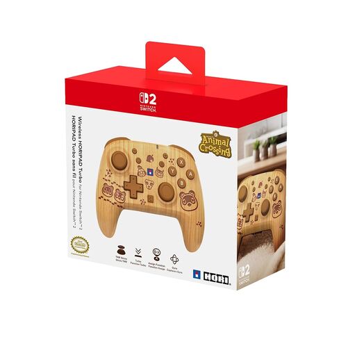 HORI Wireless HORIPAD Turbo (Animal Crossing Wood Brown) for Nintendo Switch 2 – Rechargeable Controller - Officially Licensed by Nintendo in Kuwait