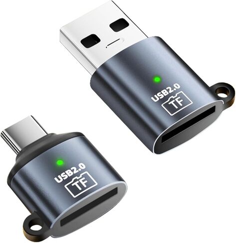 QIANRENON Micro SD Card Reader USB C + USB to Micro SD Adapter Type C & USB2.0 to TF Camera Memory Card Reader, 480Mbps, Keychain/Al Casing/LED Light, for Phone PC Laptop Tablet, 2Pcs in Kuwait