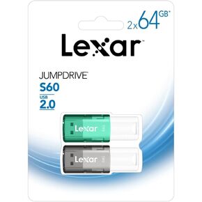 Lexar® JumpDrive® S60 USB 2.0 Flash Drives, 64GB, Black/Teal, Pack of 2 Flash Drives, LJDS60-64GB2NNU in Kuwait