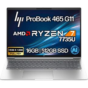 HP ProBook 465 460 G11 Business Laptop 16 FHD+ Display, AMD Ryzen 7 7735U, 16GB DDR5 RAM, 512GB NVMe, Wi-Fi 6E, RJ-45, Webcam, Backlit Keyboard, Win 11 Pro - Pike Silver Aluminum in Kuwait
