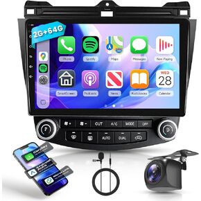 4G+64G Car Radio Stereo for Honda Accord 2003-2007, Wireless CarPlay Android Auto 10.1 Inch IPS Touch Screen Android 15 GPS Head Unit WiFi Bluetooth DSP Audio USB Dual Mic HD Rear Camera in Kuwait