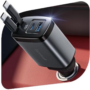 Lamicall 87W Retractable Car Charger USB C Fast Charge, Dual Type C Cables in Kuwait