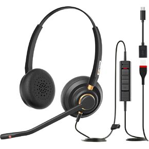 Arama USB Headset with Microphone for PC, Computer Headset with Microphone, Noise Cancelling Adjustable Volume Control Lightweight, for Laptop Business Skype UC Webinar Call Center Office(802) in Kuwait