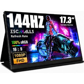 ZSCMALLS Portable Monitor 17.3 Inch 144Hz 1080P FHD Gaming Monitor USB-C HDMI Computer Display HDR IPS Laptop Screen Extender with Smart Cover/Speakers for Laptop PC Mac Phone PS3 4/5 Xbox in Kuwait