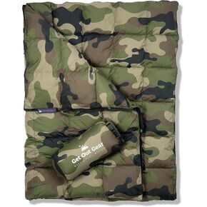 Get Out Gear Cozy Camo Camping Blanket - Puffy, Packable, Lightweight and Warm | Ideal for Outdoors, Travel, Stadium, Festivals, Beach, Hammock |Water-Resistant Backpacking Quilt in Kuwait