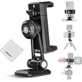 NEEWER SP-02 Phone Tripod Mount Adapter with Arca Type Quick Release Plate Cold Shoe 360° Rotation 180° Tilt Cleaning Cloth, Foldable Holder Compatible with iPhone Android Samsung for Video Recording in Kuwait