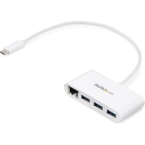 StarTech.com 3 Port USB C Hub w/Gigabit Ethernet USB Type C to 3 x USB-A Multi Port USB 3.0 Hub for MacBook Pro (HB30C3A1GEA) White in Kuwait
