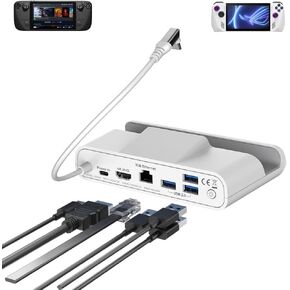 Stand Dock for Steamdeck/ROG Ally/Legion Go, 6-in-1 Steamdeck Dock with 4K@60Hz HDTV, Gigabit Ethernet, 3 USB-A 3.0 & 100W USB-C Charging Ports White in Kuwait