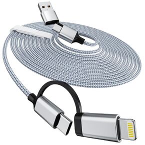 16FT/5M Multi USB Charging Cable, Extra Long USB C and Lightning Cable 2-in-1, 60W 5A USB C/A Nylon Braided Multi Charger Adapter Cable for iPhone17-15, iPhone14-11, iPads, Android, Galaxy, Note,Black in Kuwait