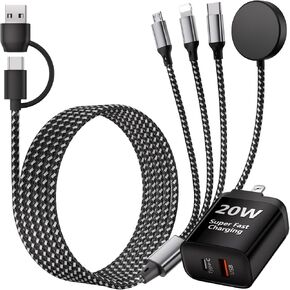USB C Charger Cable for Samsung Watch, 20W Fast Charger with USB-A/C Port, 4 in 2 Nylon Braided Charging 4FT/1.2M Multi Cable Compatible with Galaxy Watch 8/7/Ultra/6/5/4 S25/S24/S23/S22 in Kuwait