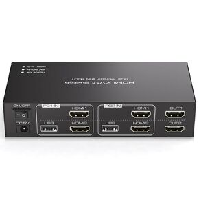 HDMI KVM Switch 2 Monitors 2 Computers 4K@30Hz for 2 Computers Share Dual Monitors and Keyboard Mouse Printer U Disk Support Extended/Copy Mode with 2 USB Cables and Controller in Kuwait