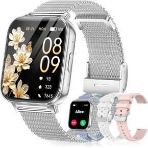 Smart Watch for Women, 1.85" HD Fitness Tracker with Bluetooth Call, 1000mAh Battery, 130+ Sports Modes, Heart Rate/Sleep Monitor, IP68 Waterproof with 4 Bands, Compatible with iOS/Android(Rose Gold) in Kuwait