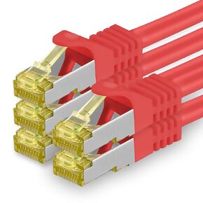 1aTTack.de Cat.7 Patch Cable Set S/FTP (PiMF) Ethernet LAN Network Cables 10 Gigabit/s High Speed 600 MHz with Locking Protection Halogen-Free (LSZH) red - 5 Pieces 7 5m in Saudi Arabia